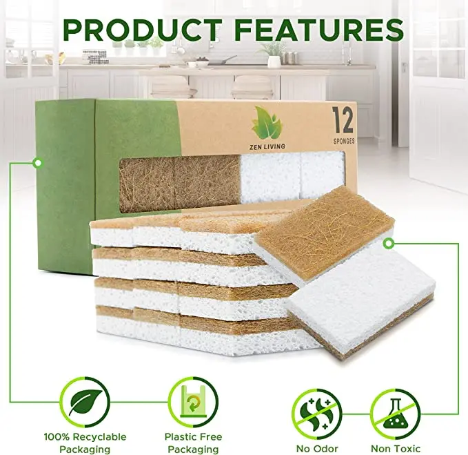 Biodegradable Dish Washing Cellulose Coconut Fiber Sponge For Kitchen Oem