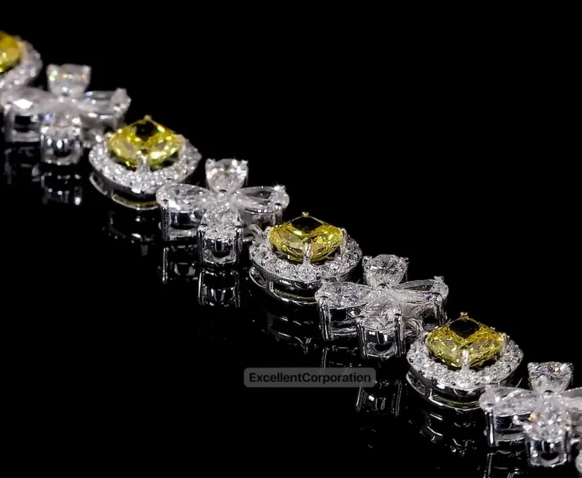 Lab Diamond 7 Inches Tennis Bracelet 4x4mm Cushion Fancy Vivid Yellow CVD VVS VS 14k White Gold for Women Fine Jewelry Bracelet