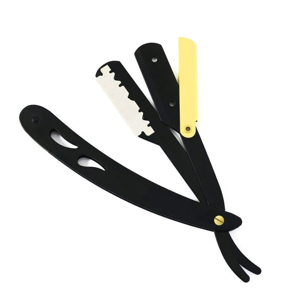 Black German Stainless Steel Shaving Razor Straight Edge Beauty Barber Razors Wooden Safety Underarm Includes Leather Pouch Hair