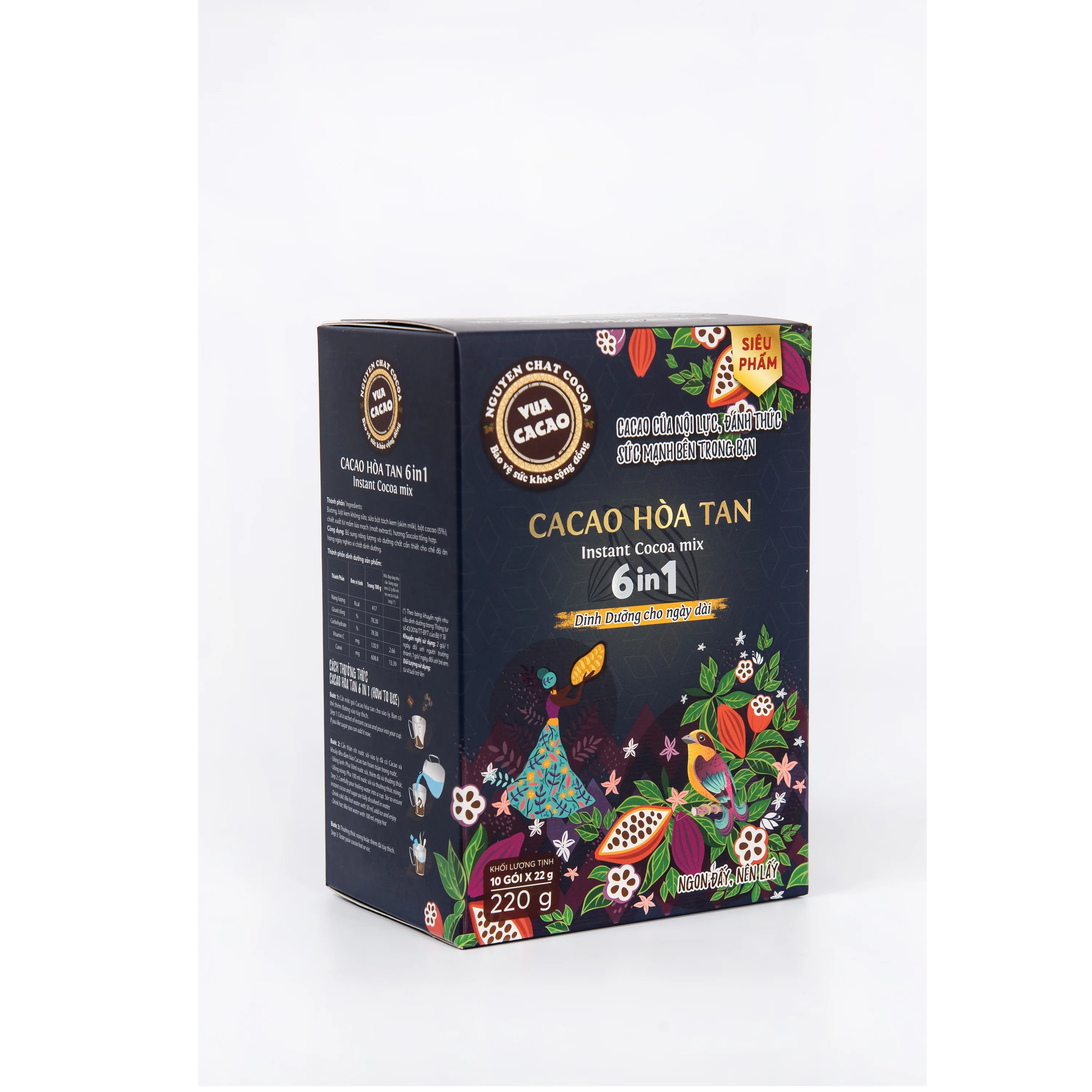 High Quality Dark Brown Non-dairy creamer Food Ingredients Vietnam Chocolate taste Vietnam 6 IN 1 Instant Cocoa powder