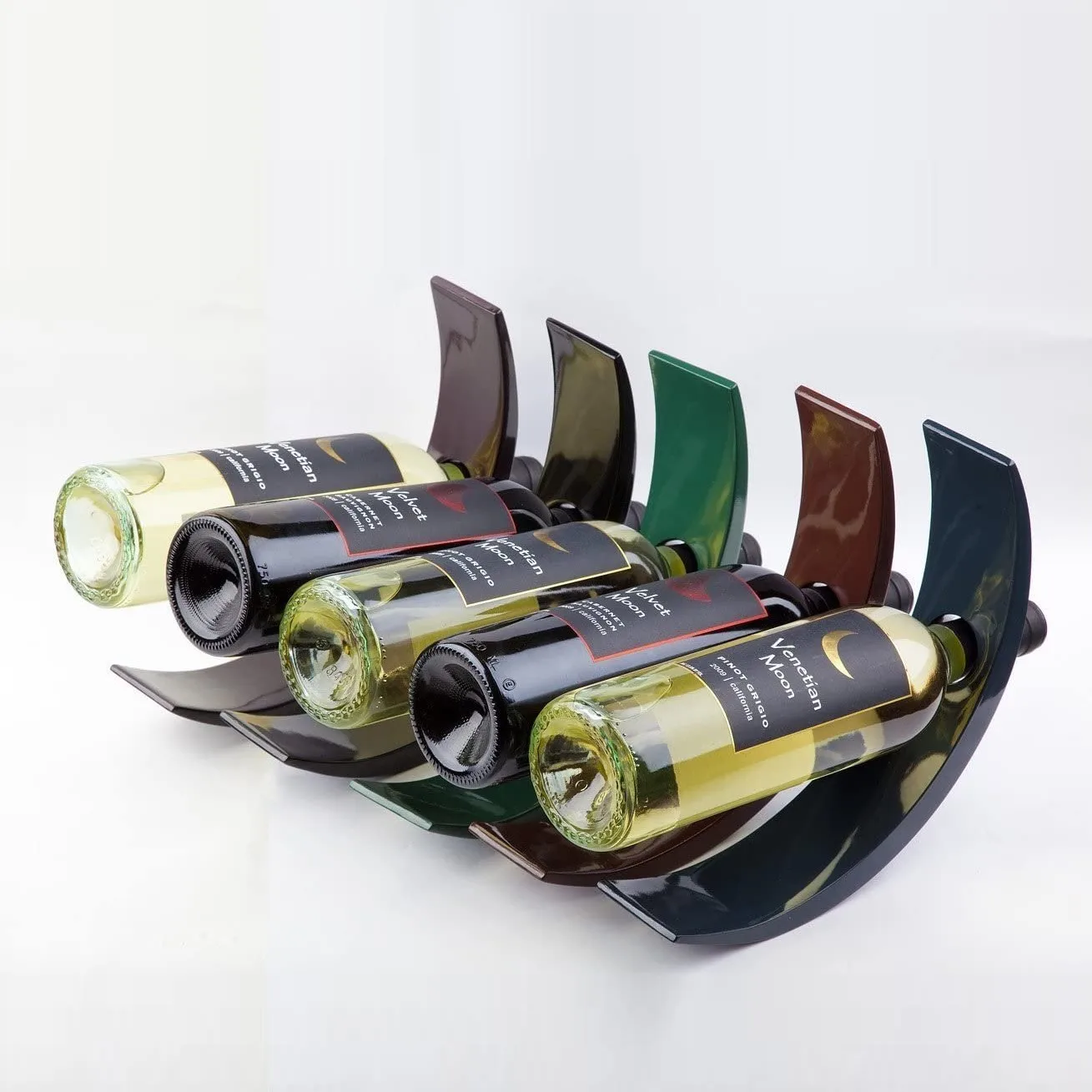 Lacquer colorful wine bottle holder decorative lacquered semi circle glass bottle showcase holders