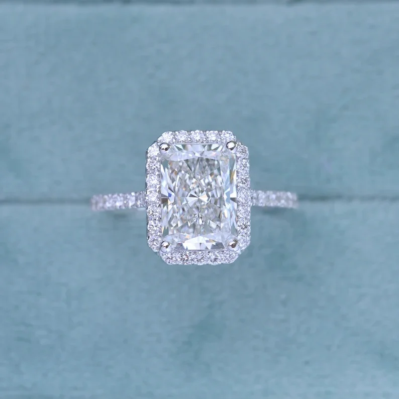 GRA Certified Radiant Cut 2.50Ct Moissanite Diamond Halo Engagement Solid Gold Ring Gift For Her Wedding Ring for Women