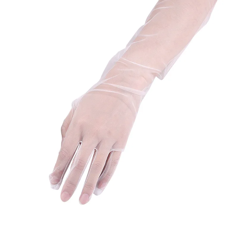 Lace and Sheer Net Gloves Elegant Long White Bridal Gloves for Wedding Photoshoots and Events