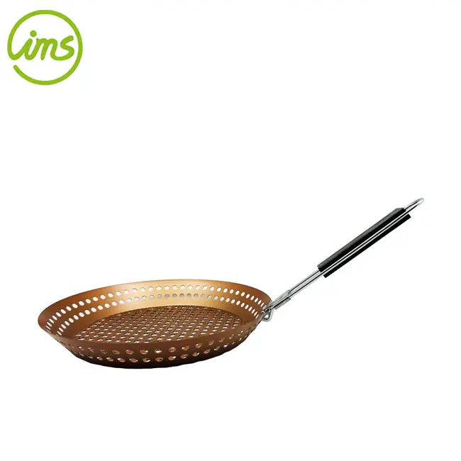 Customized Logo Round BBQ Grilling Pan With Removable able Handle