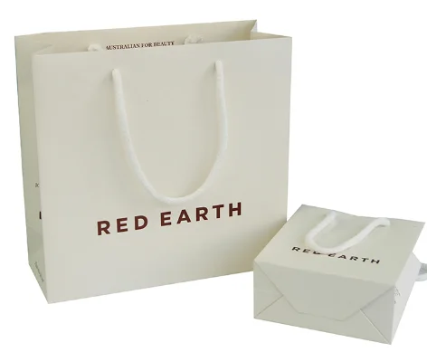 Custom Logo Printed Matt Finish white  Paper Shopping Bag With Grosgrain Ribbon Handle