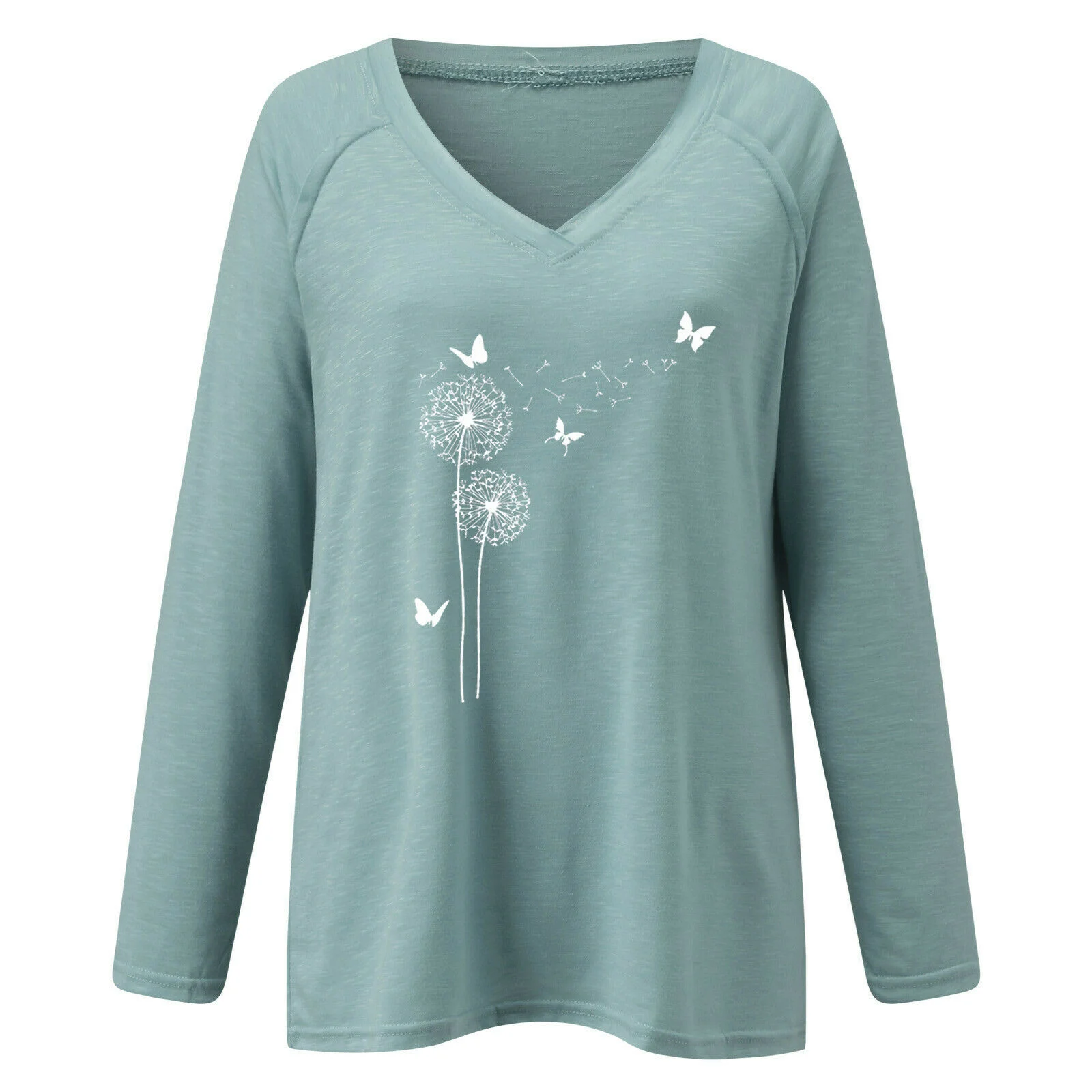 Latest 3d Digital Printed Women Casual V Neck Long Sleeve Casual T-Shirt Tops at Wholesale