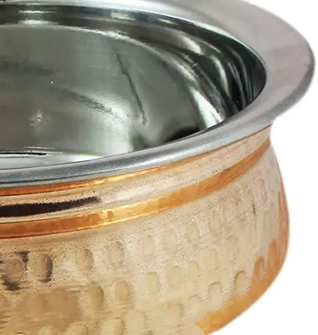 Traditional Indian Copper Dinner Bowl with 8-Inch Handle Kitchen Accessories Serveware for Home Cooking Party Handi Kitchen Gift