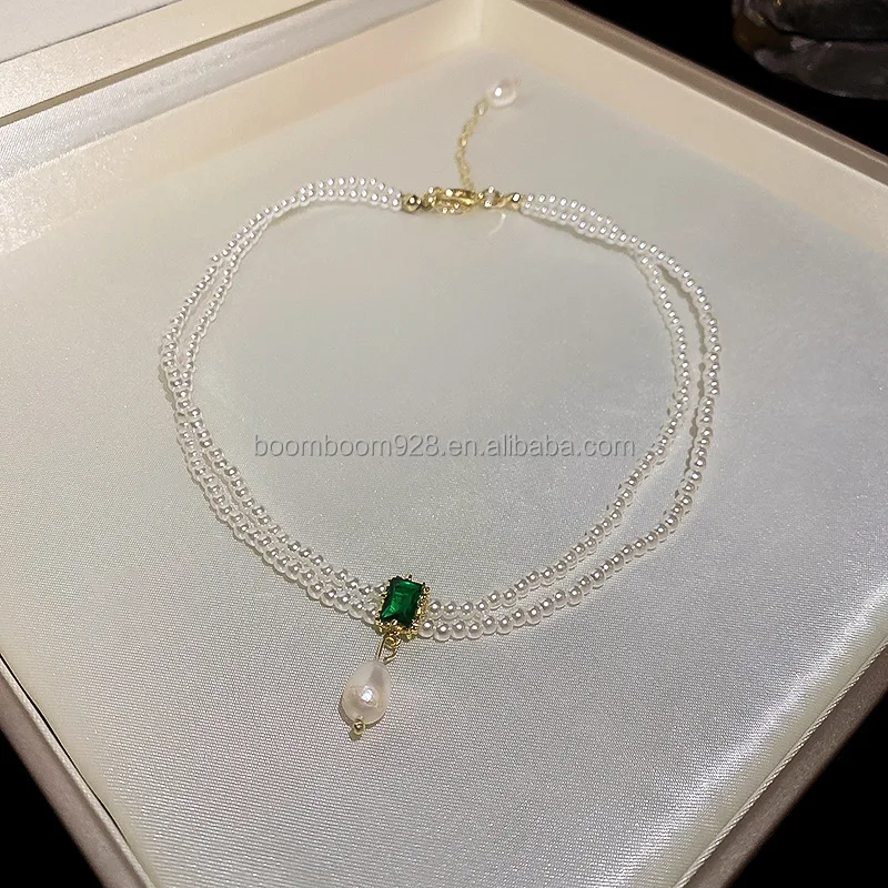 Premium sense necklace French vintage fashion temperament clavicle chain with diamonds Saturn pearl necklace pendant