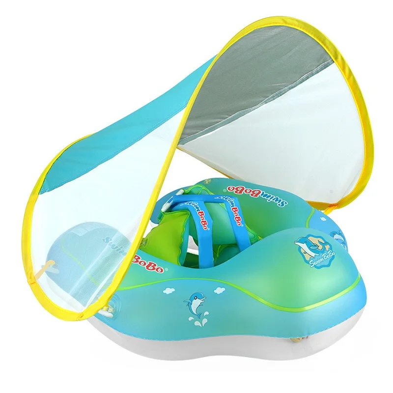 Kids Inflatable Cute Dinosaur Swimming Seat Boat Floating Water Toy Baby Swim Rings Pool Float Rings With Canopy
