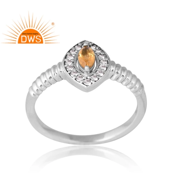 Latest Selling Sterling Silver Palladium Plated Natural Citrine & White Topaz Gemstone Ring Custom Jewelry Manufacturer