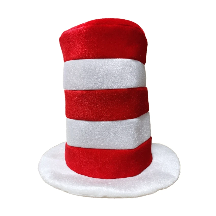 Haiwin Party Novelty Hat Dr. Seuss The Cat in The Hat Red & White Striped Plush Stovepipe Costume Hat