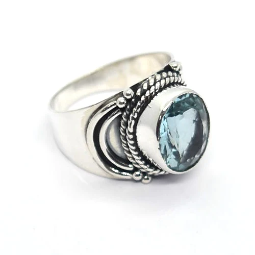 spring summer 925 sterling silver blue topaz ring birthstone gypsy tribal wanderlust bohemian oxidized wholesale Indian jewelry