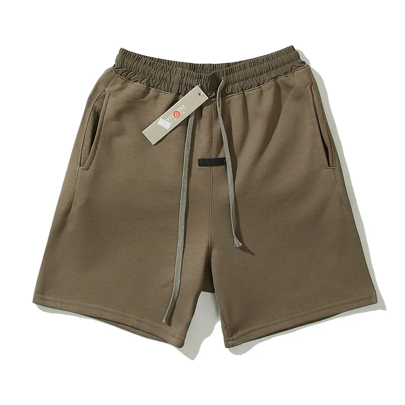 22ss High Street Bieber FOG Double Thread Flocked Letter Sweatpants Couple Hip Hop Loose Drawstring Shorts