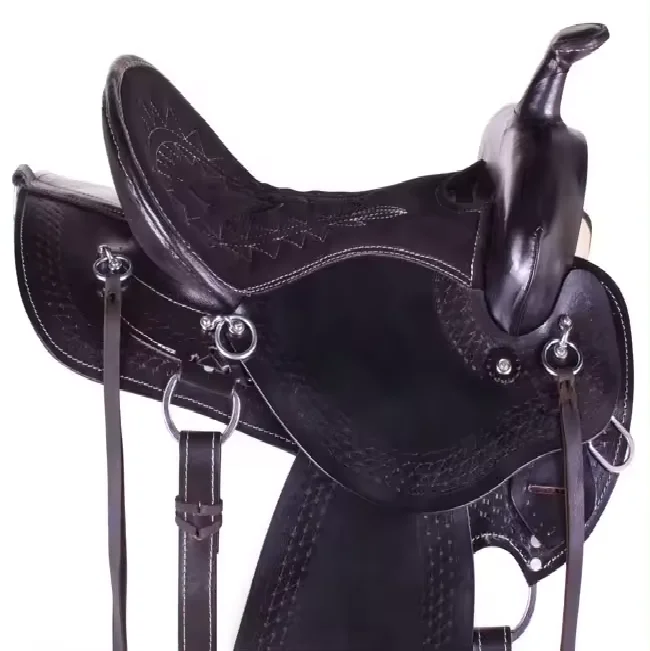 Best Quality Leather Black Pleasure Trail Endurance Western Leather Horse Saddle Manufactured By AK International