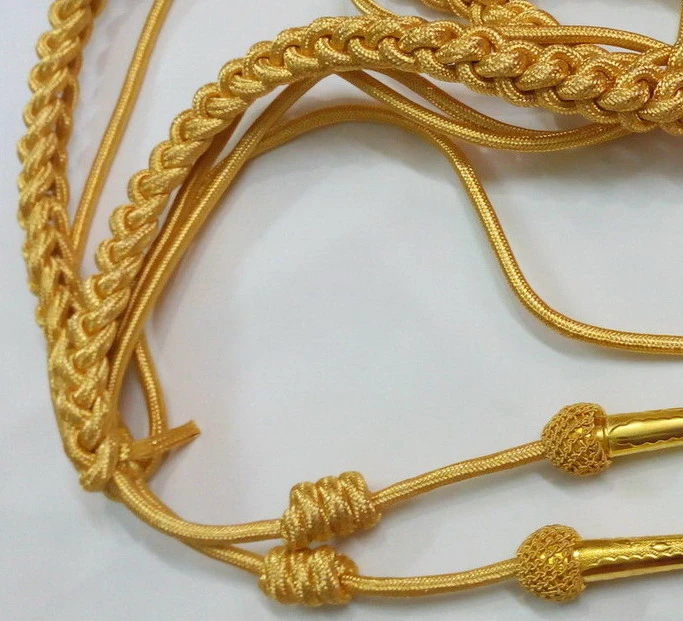 Gold Metallic Aiguillette Plain Gold Plated Tips High Quality Uniform Dress Tunic Cord with Metal Tips Uniform Accoutrements