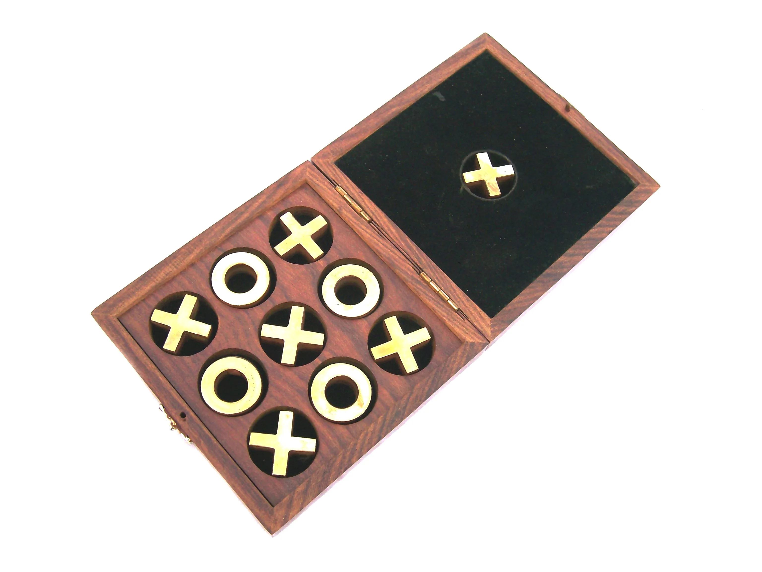 Wooden Brass Inlay Tic Tac Toe Travel Game with Box at Cheap Prize for Family and Kids Game with Latest Antique Design