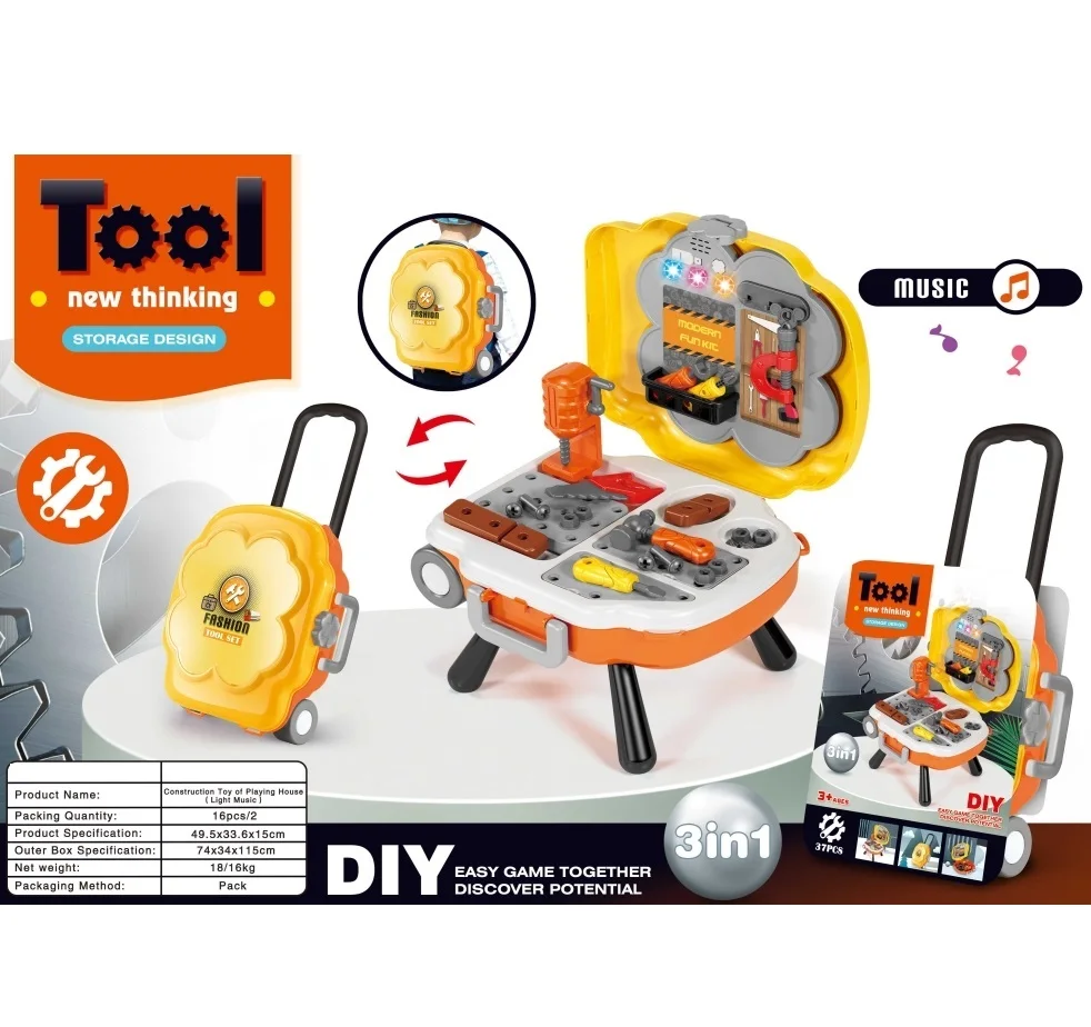 Children Early Education Pretend Play Plastic Kid Toy Tool Box Set with Music & Light