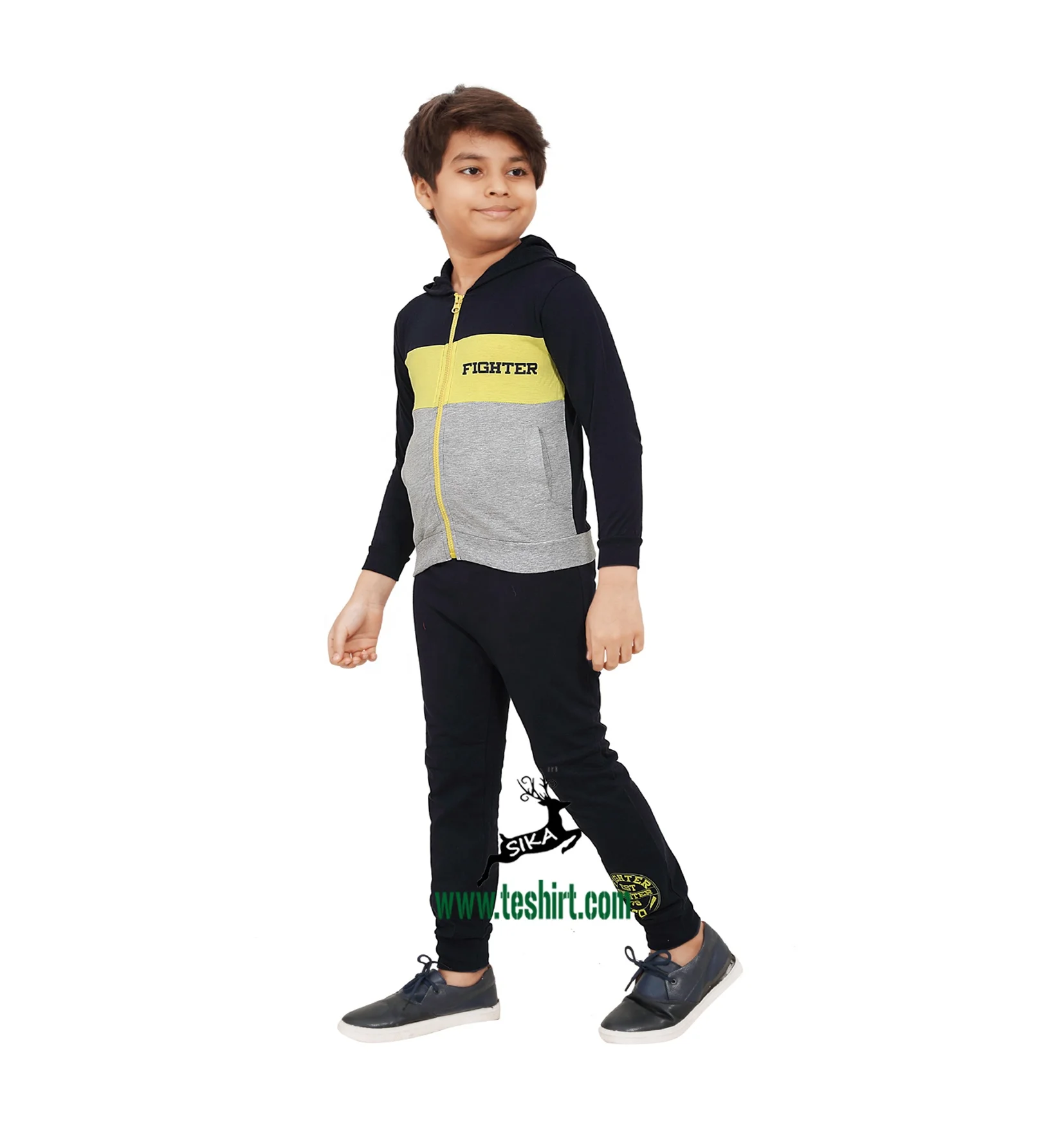 Kids Clothes New Custom Logo Hip-hop Polyester Fleece Hoodies Gym Tracksuit Sweatshirts and Pants online shopping India tirupur