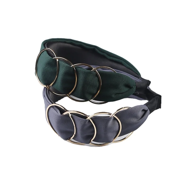 New fashion women hair accessories fabric metal Circular wide headbands with metal ring hair bands