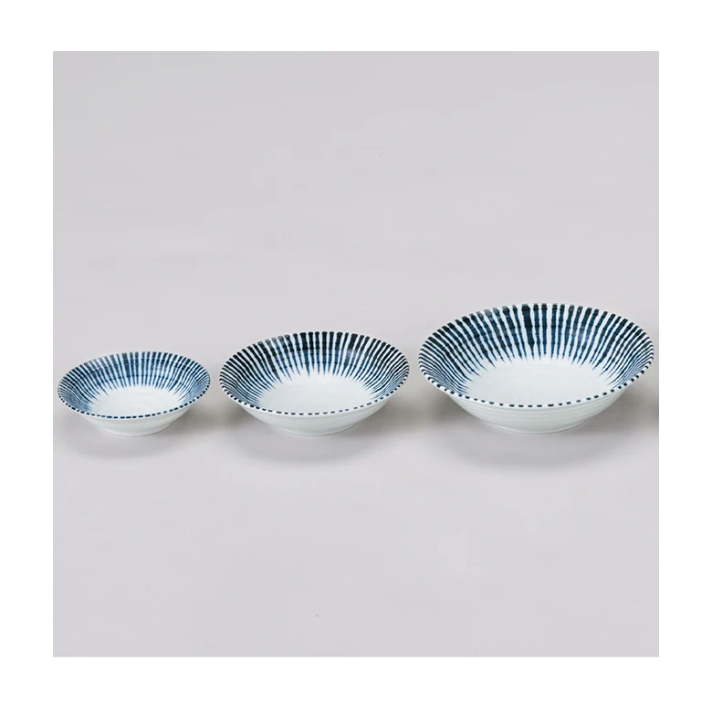 Low Pricing Striped Pattern Shallow Clay Classic Ceramic Bowl Restaurant Dinnerware