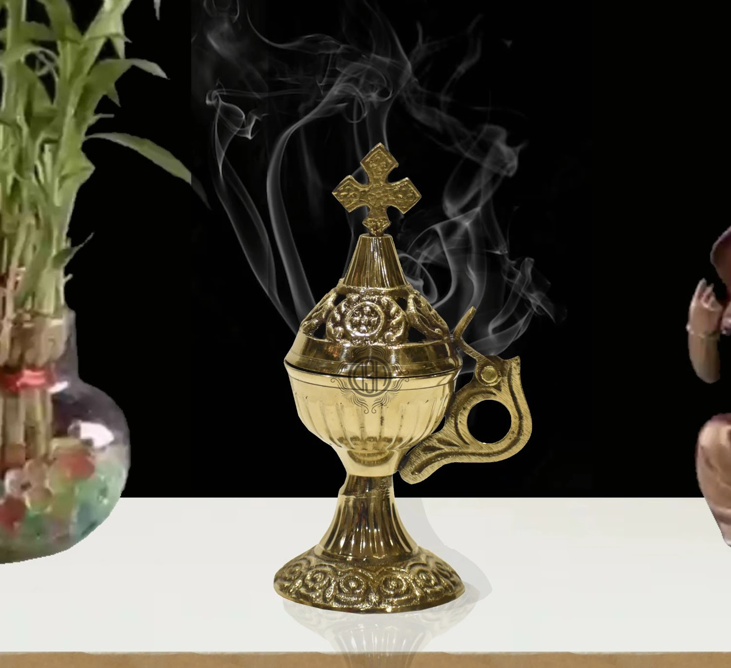 New Latest Design Brass Incense Burner Charcoal Loban Sambrani Dhoop Bakhoor Burner With Handle For Home .