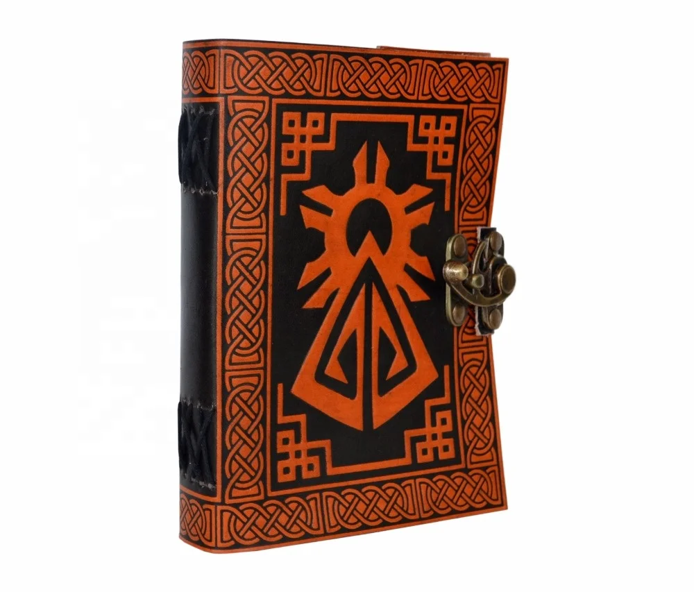 Celtic Design Genuine Leather Handmade Journal Notebook Blank Page Red And Black Color Book Of Shadow Diary Antique Brass Lock