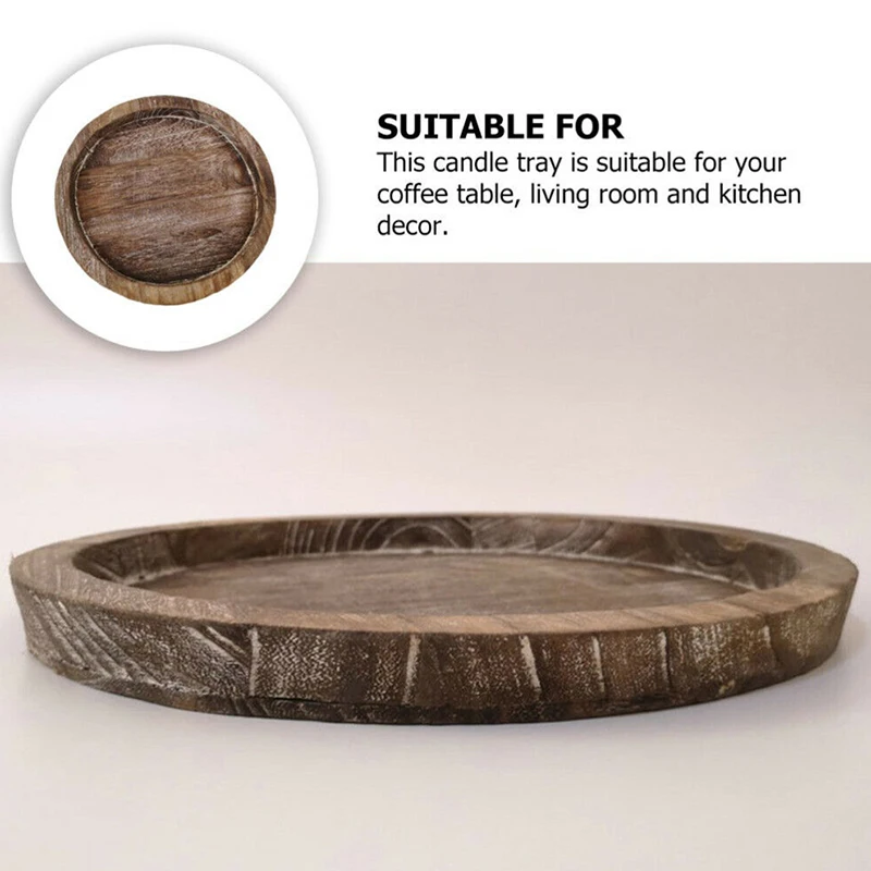 Custom vintage round wooden tray with rustic decorative brown round wooden tray