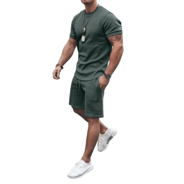 Summer Collection Custom Logo Or Design Cotton Gym Men T Shirt Jogging Wear Round Neck 2 Piece With Shorts