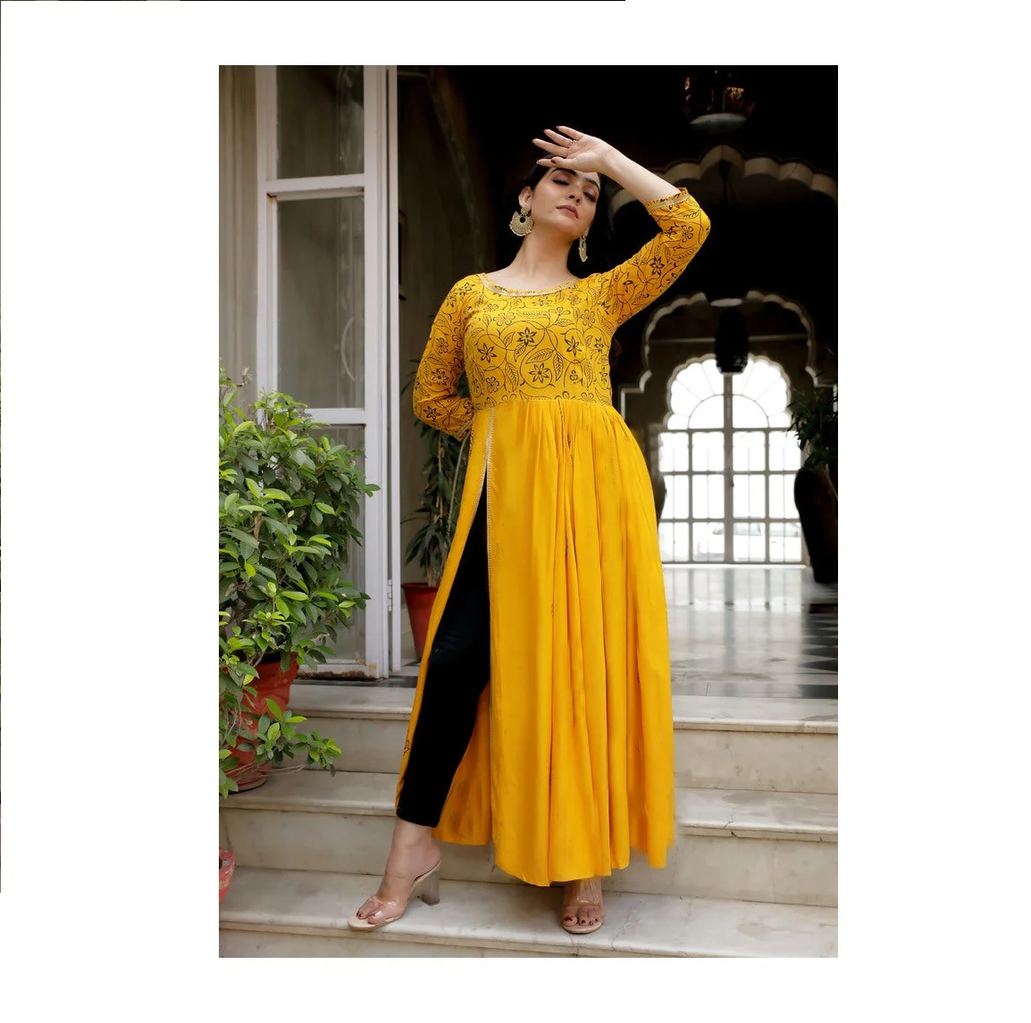 Premium Quality Soft and Comfy Georgette Naira Cut Kurti Floral Design for Girls Gifting use Available at Wholesale Price