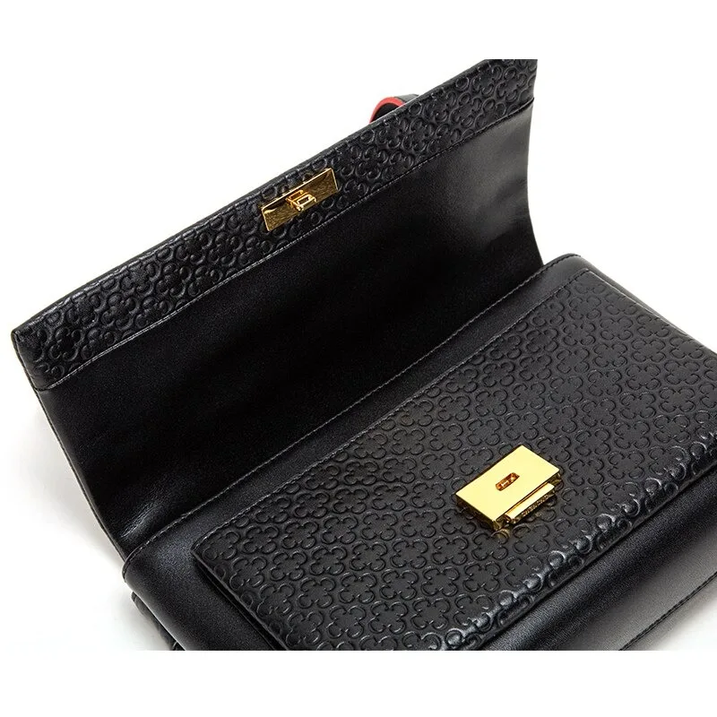 New Premium Women Handbag 100% Leather Soft C Shape Embossed Detachable Shoulder Strap Handbag for Women
