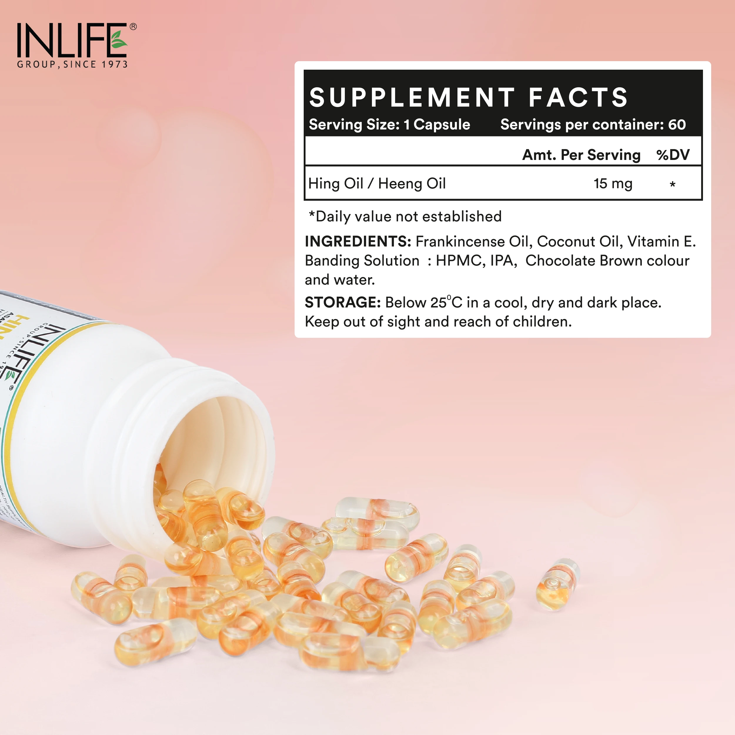 Hing Oil Capsule  60 Liquid Filled Vegetarian Capsules Private Label Healthcare Supplements India - INLIFE