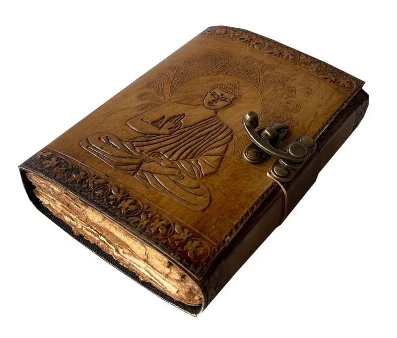 Handmade Buddha Leather Journal Vintage Bound Sketchbook Antique Deckle Edge Old Paper Notebook Leather Journal Writing Note