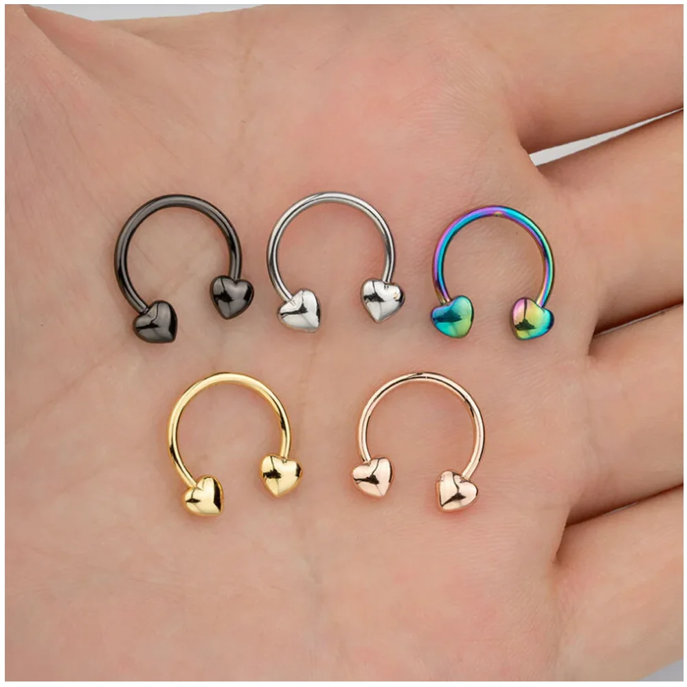 Non Tarnish Gold Stainless Steel Nose Hoop Rings Small Love Heart  Women Piercing Jewelry for Girls Pierced Nose
