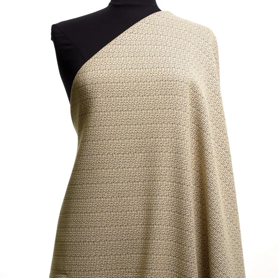 Sustainable Fashion Fabric: Cotton, Viscose, Wool Blend Black and Neutral Jacquard Fabric for Clothing and Apparel.