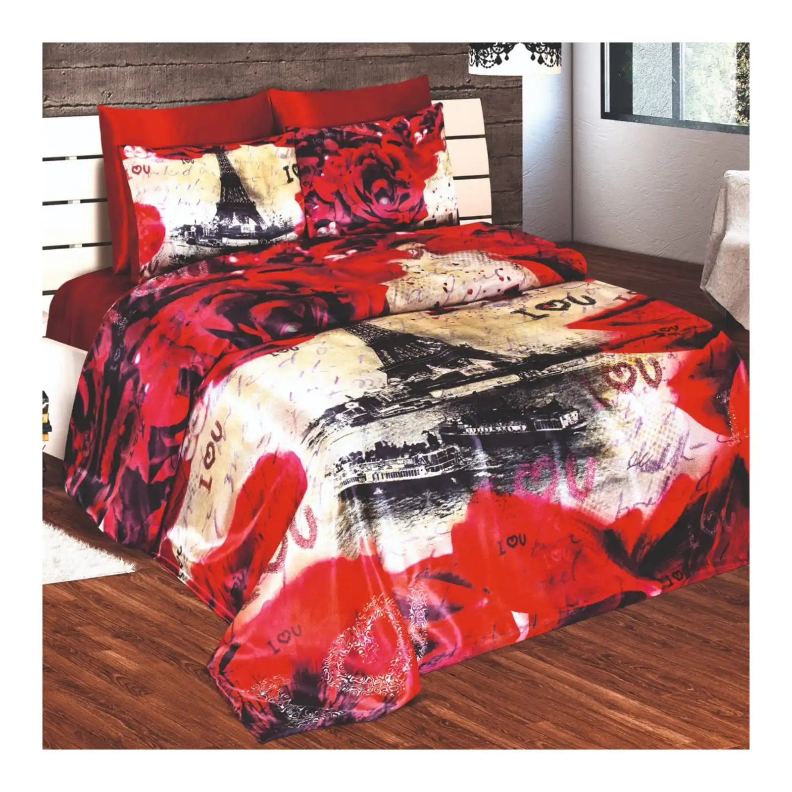 Bed Linen 120 GSM Bed Sheet Economical 3D Printed Bedding Double Duvet Cover Set Best Rose and Cheetah Series from Turkey
