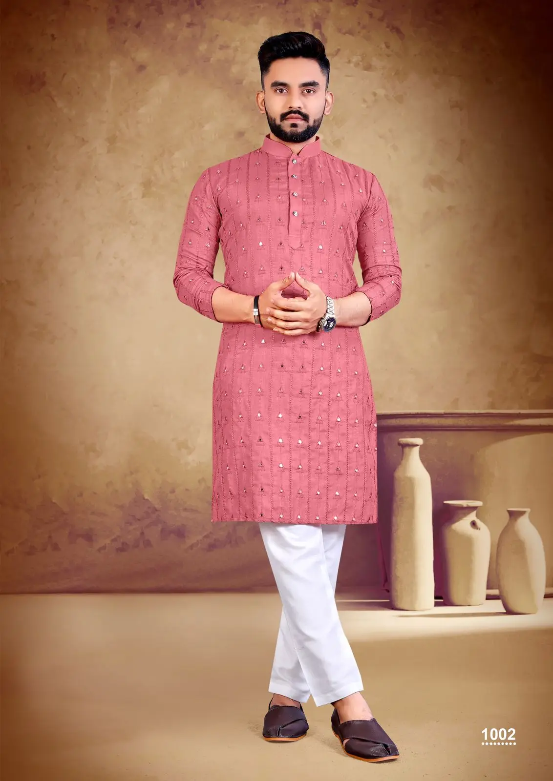 KURTA PAJAMA for MEN Designer Full Sleeve  mirror work  Kurta and Churidar Pajama Set Button Collar Pattern Bollywood Fashion