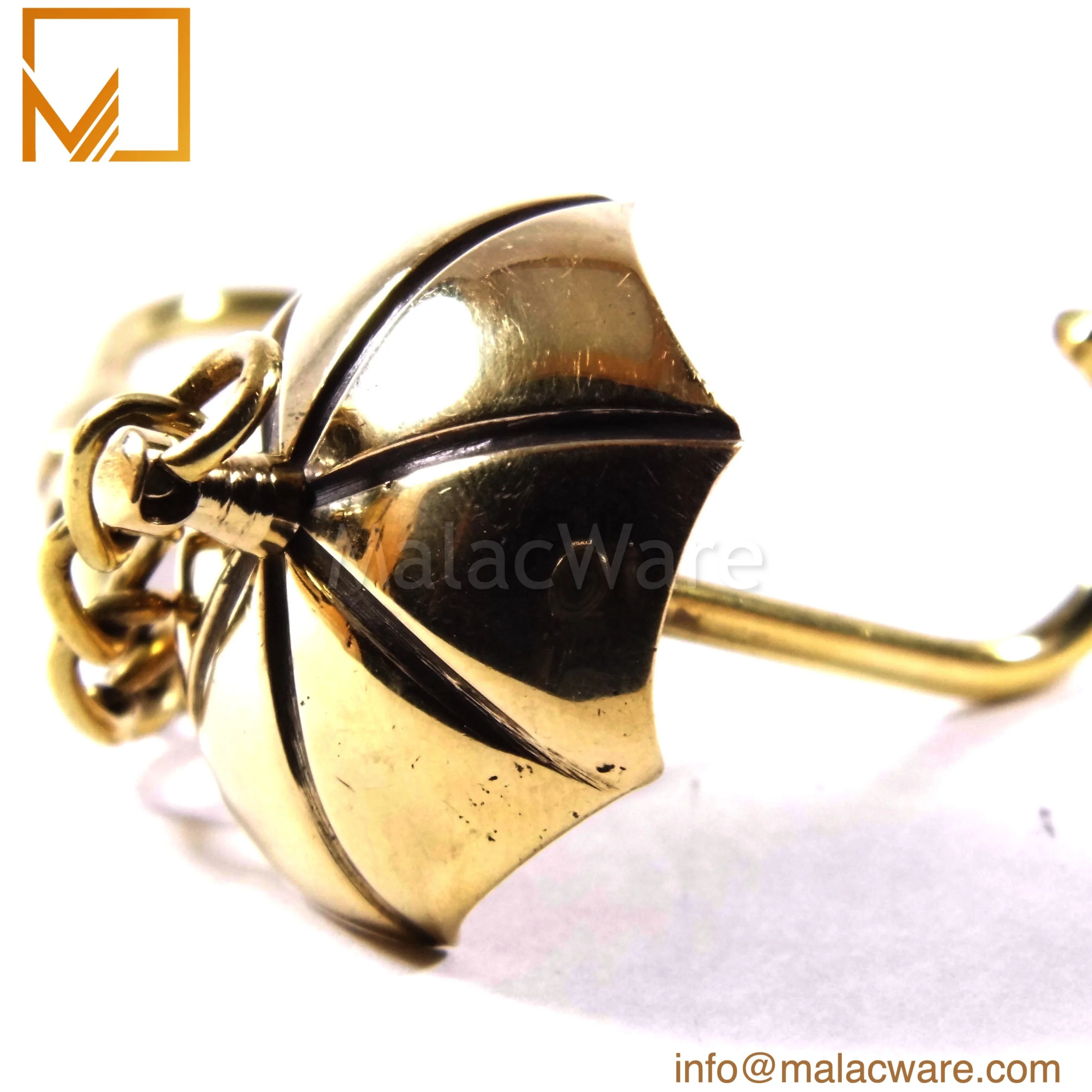Fancy Look Golden Color Small Umbrella Shape Brass Metal Key Chain Multi Design Wholesale Unique Metal Key Chain