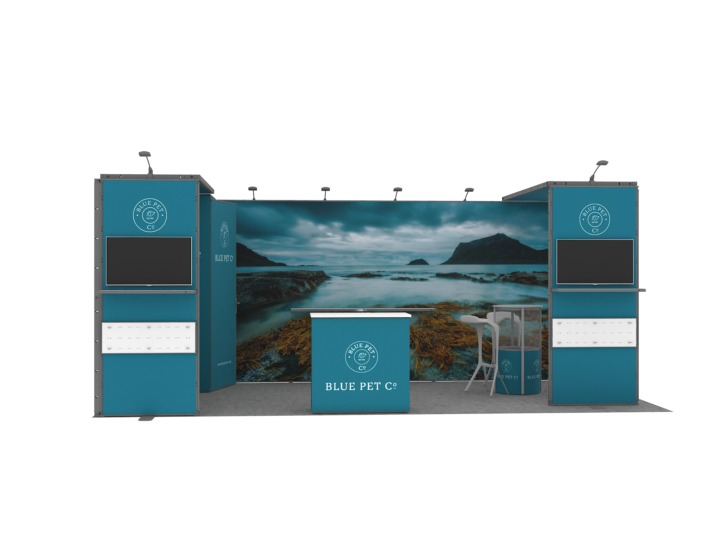 10x20 storage room aluminum modular custom graphic trade show booth with tv