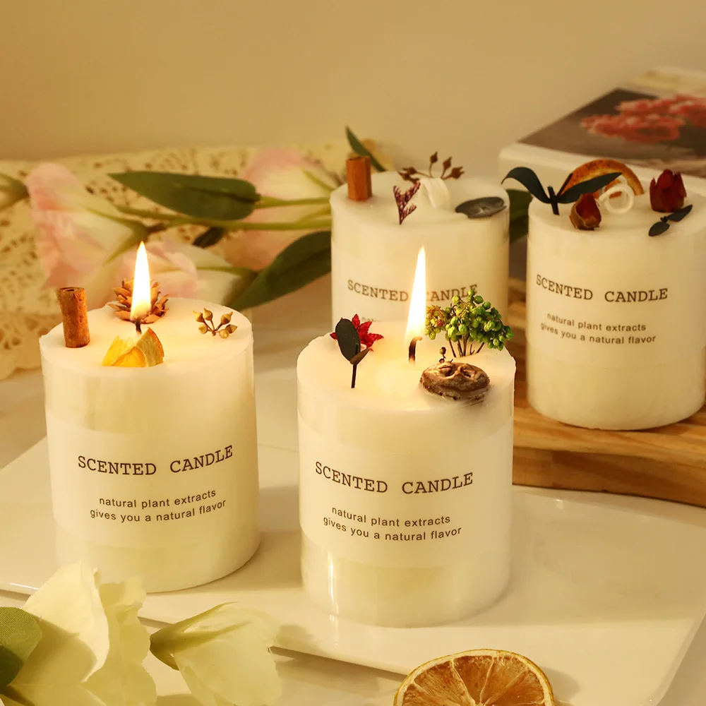 Handmade creative dried flower scented candles home smokeless romantic fragrance souvenir column wax ornaments