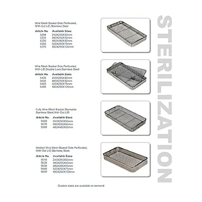 hot sale Medical Hospital Instruments sterilization fine wire mesh tray Trinket basket side perforated with perforated LID
