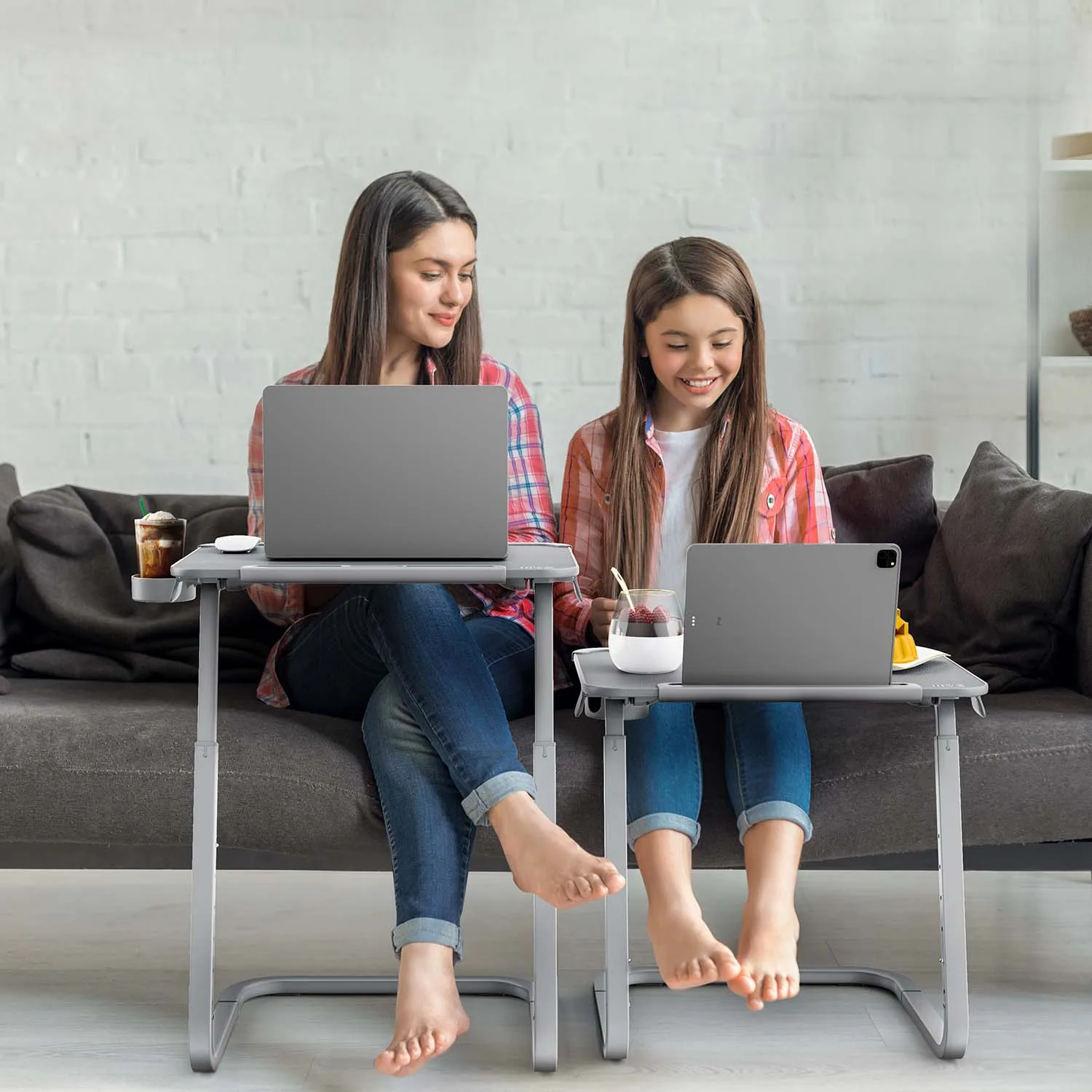 XGear New 2022 Adjustable TV Tray Table Pu Leather with cupholder tablet slot on bed sofa Folding Table for home office eating