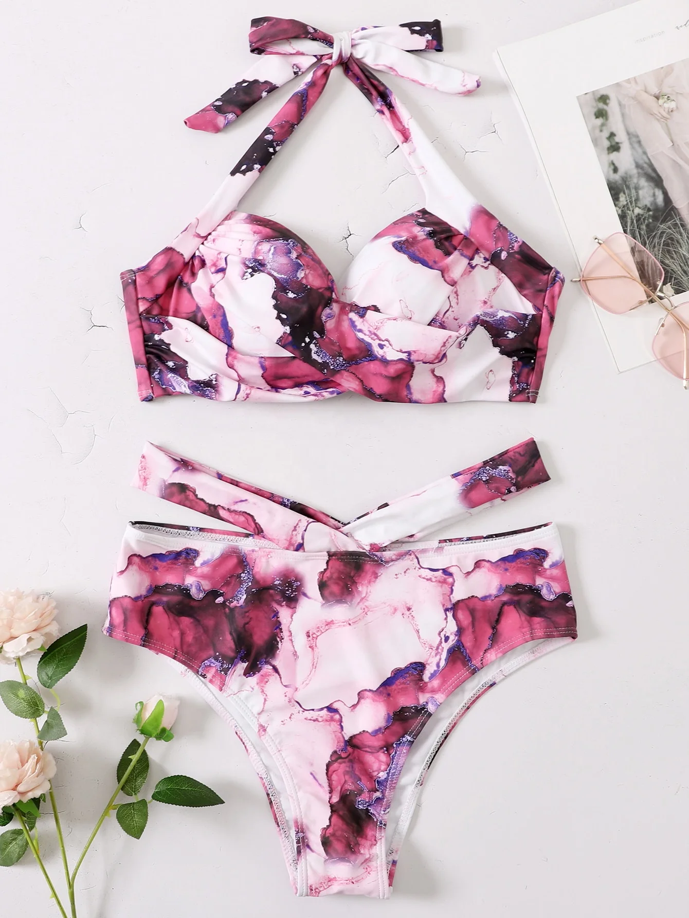 New Fashion Sexy Solid Bikini Steel Bracket High Waist Split Bikini Swimwear Bikini Two-piece Swimsuit