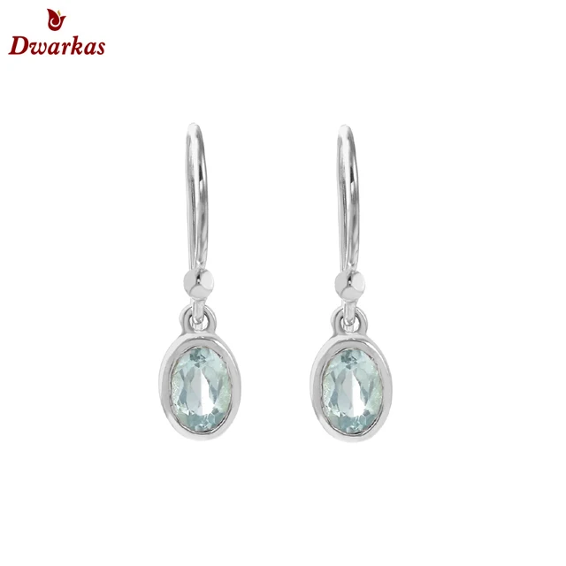 Hot selling handmade lovely sterling silver drop earrings natural blue topaz stone bezel earrings for women jewelry