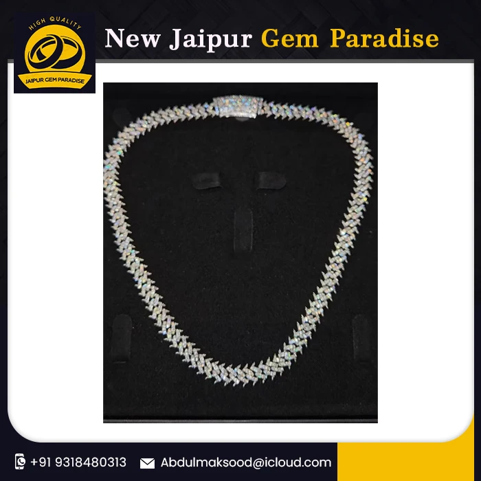 Silver 18k White Plated Spike Set Miami Cuban Link Chain Complete With VVS1 D-Colour Moissanite Diamonds