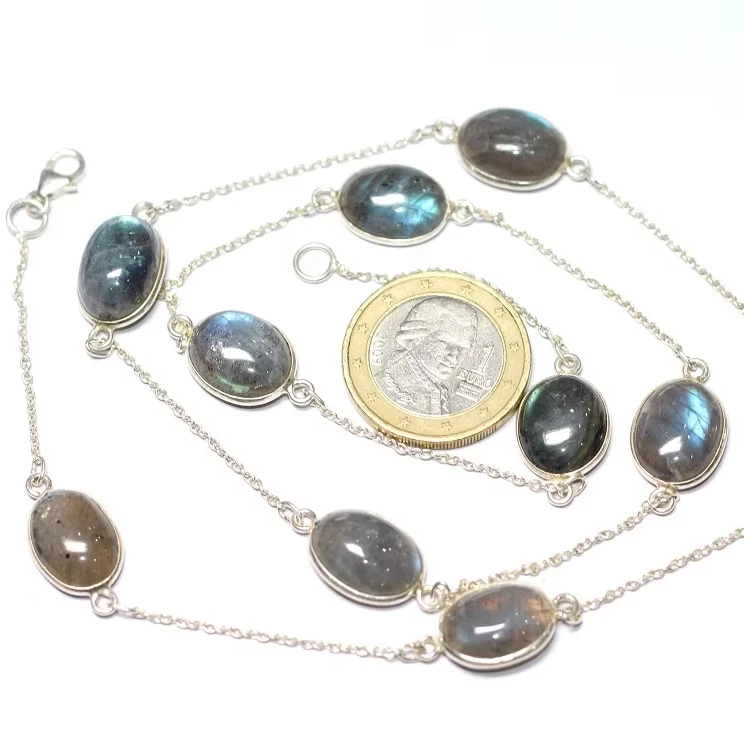 925 Sterling Silver Bezel Necklace with Natural Labradorite Rhodium Plated Ethereal Fine Chains for Christian Occasions Gifts