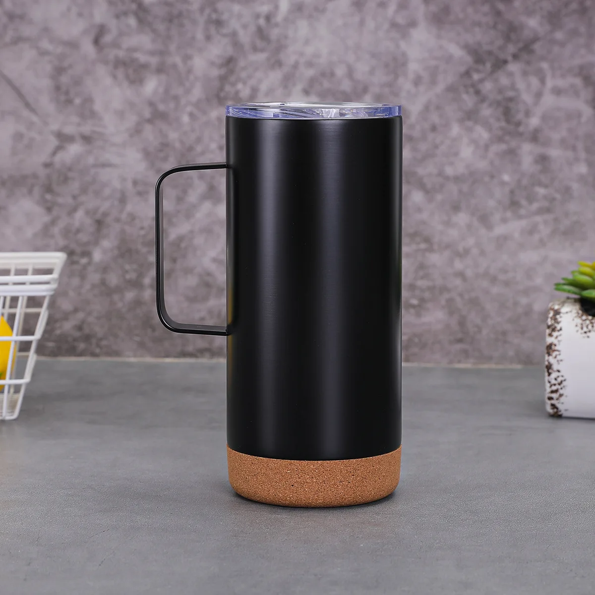 Coffee Cups 16oz Reusable Sustainable Tumbler Wooden Stainless Steel Double  Wall Insulated Cork Bottom Travel Mug With Handle