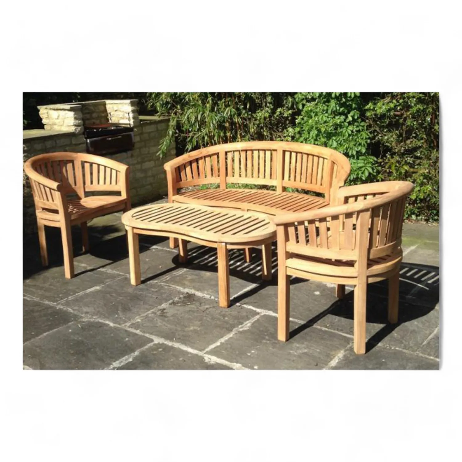 Coastal Indonesia Teak Wood Furniture Set for Outdoor Garden Balcony Dining Living Room Hotel-Includes Coffee Table Bench Set