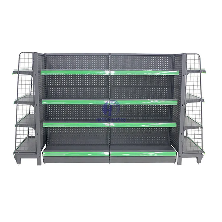 China Manufacturer Heda Factory Grocery Store Racks Supermarket Black Gondola Shelves Adjustable Metal Gondola Shelving