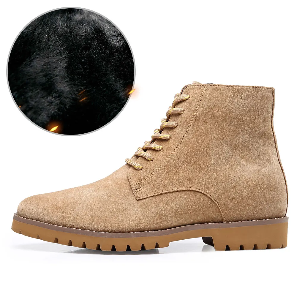 Популярные мужские замшевые ботильоны цвета хаки, увеличивающие рост ботинки, увеличивающие рост, повседневная обувь, цвет под заказ, высота материала