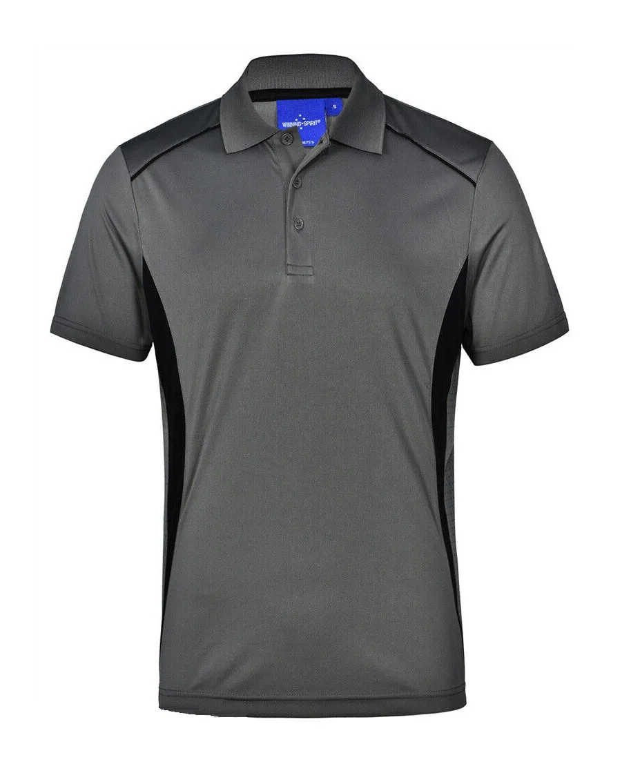 Custom Men Active Polo Shirt Contrast Panel Side Mesh Cool Dry Sports Gym Training Polo Shirts